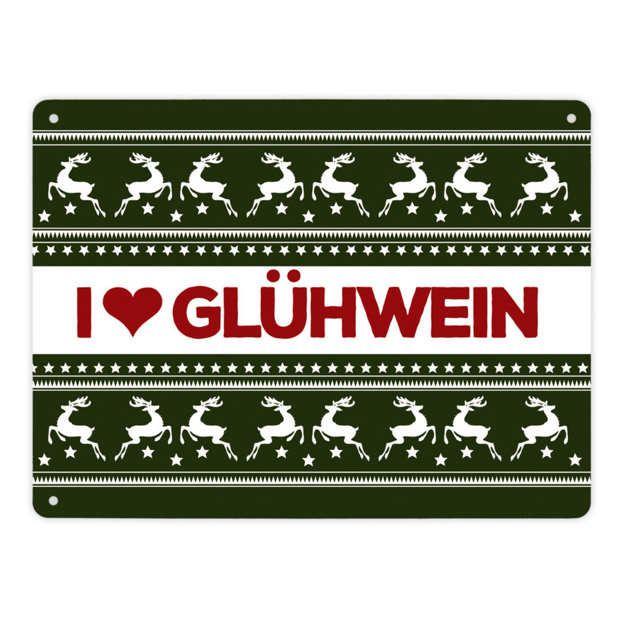 I love Glühwein Metallschild mit Weihnachtsmuster Motiv - Weihnachten Herz Advent Muster Rentier Stern Punkte