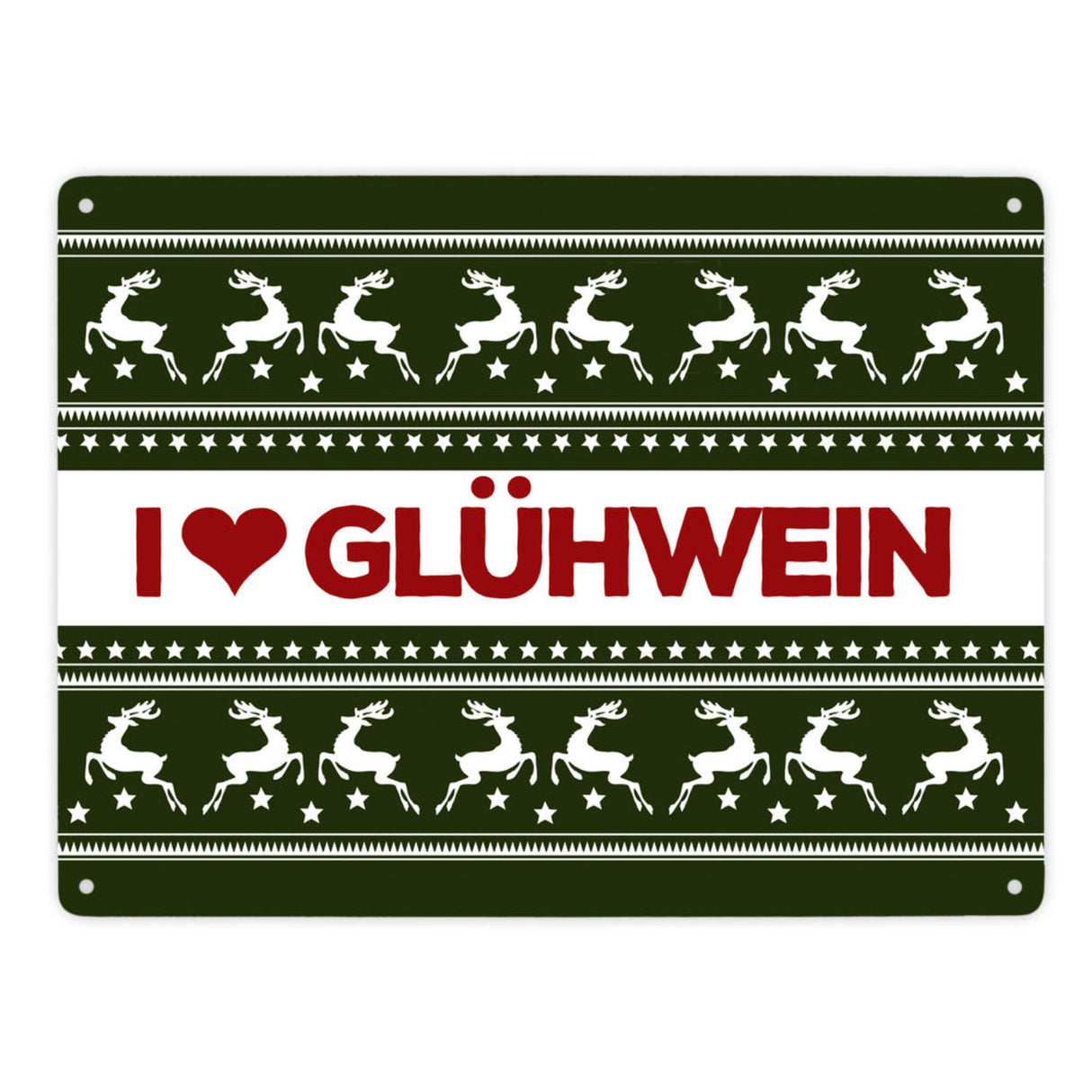 I love Glühwein Metallschild mit Weihnachtsmuster Motiv - Weihnachten Herz Advent Muster Rentier Stern Punkte