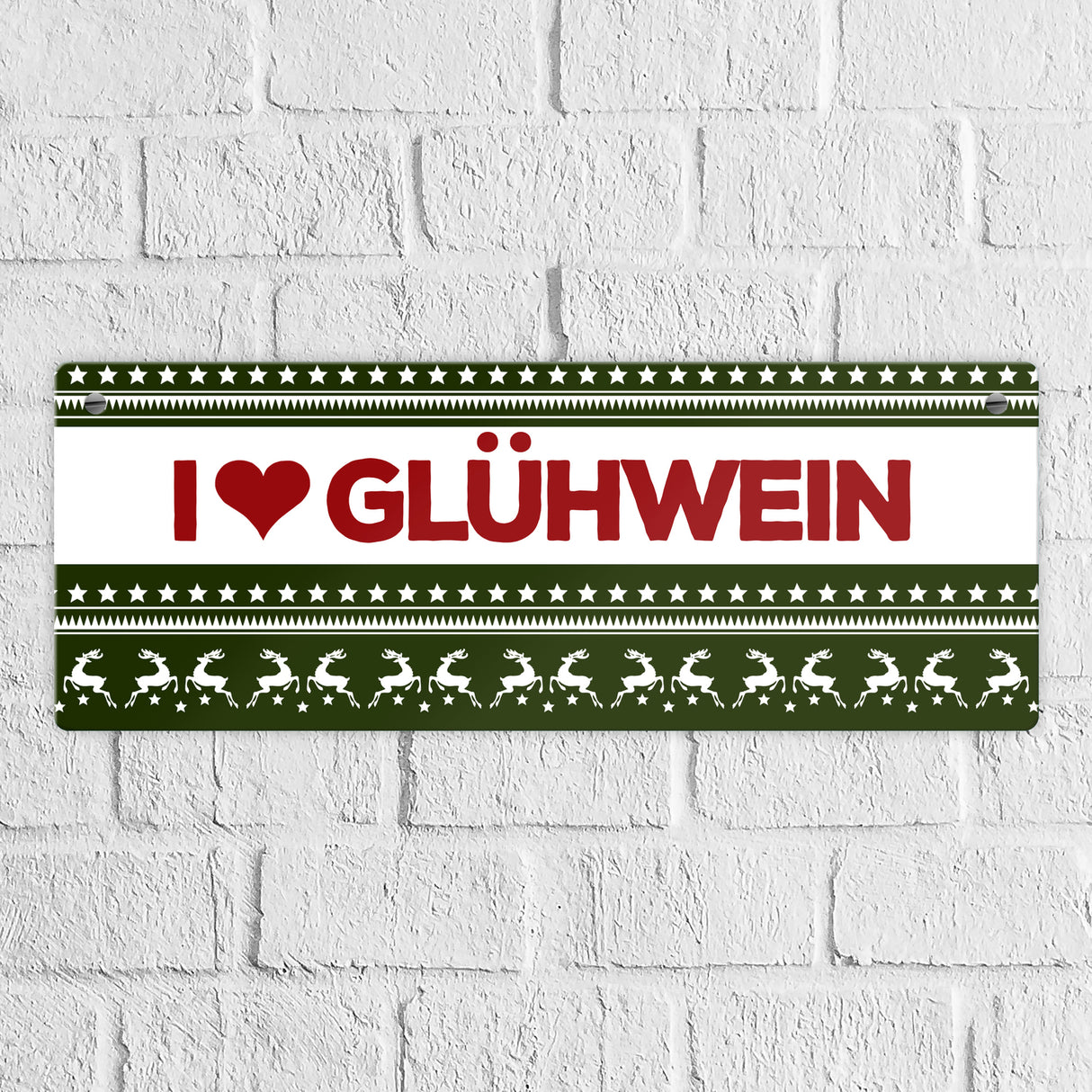 I love Glühwein Metallschild mit Weihnachtsmuster Motiv - Weihnachten Herz Muster Rentier Stern