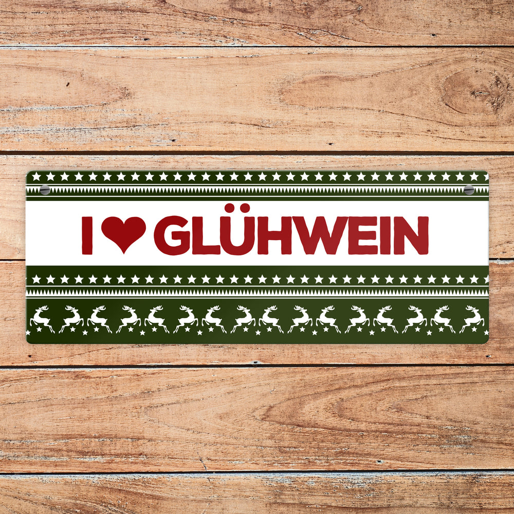 I love Glühwein Metallschild mit Weihnachtsmuster Motiv - Weihnachten Herz Muster Rentier Stern
