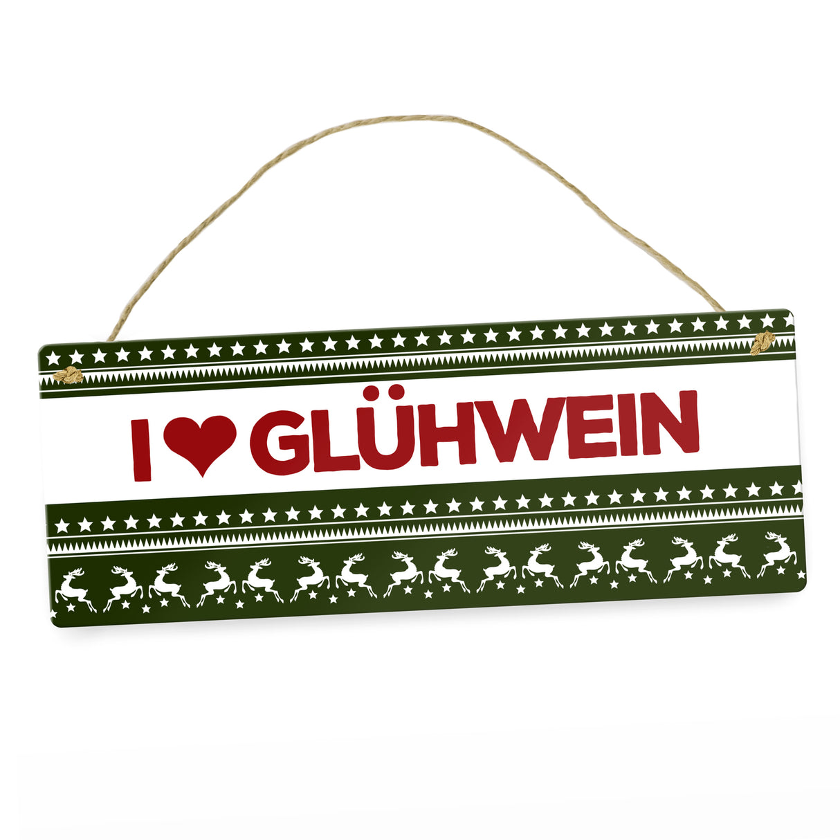 I love Glühwein Metallschild mit Weihnachtsmuster Motiv - Weihnachten Herz Muster Rentier Stern