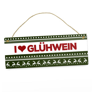 I love Glühwein Metallschild mit Weihnachtsmuster Motiv - Weihnachten Herz Muster Rentier Stern