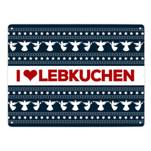 I love Lebkuchen Metallschild mit Weihnachtsmuster Motiv - Weihnachten herz Advent Engel Punkte Sterne