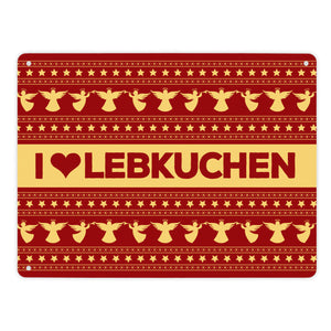 I love Lebkuchen Metallschild mit Weihnachtsmuster Motiv - Weihnachten herz Advent Engel Punkte Sterne