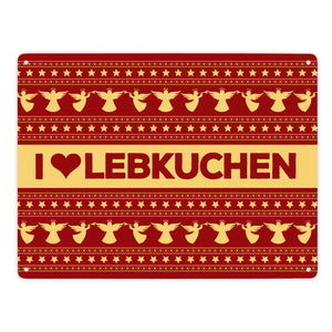 I love Lebkuchen Metallschild mit Weihnachtsmuster Motiv - Weihnachten herz Advent Engel Punkte Sterne