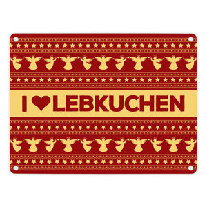 I love Lebkuchen Metallschild mit Weihnachtsmuster Motiv - Weihnachten herz Advent Engel Punkte Sterne