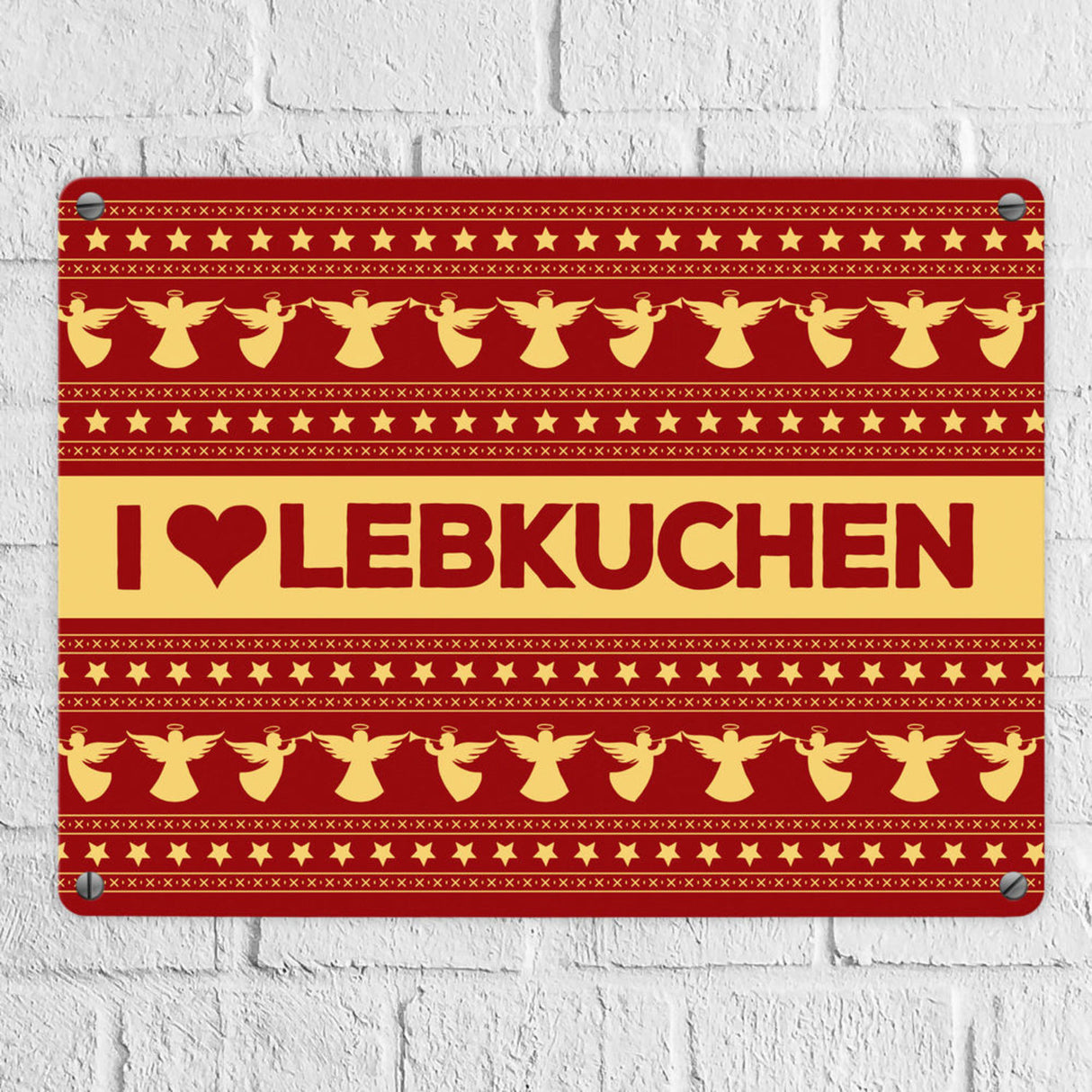 I love Lebkuchen Metallschild mit Weihnachtsmuster Motiv - Weihnachten herz Advent Engel Punkte Sterne