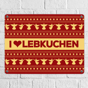 I love Lebkuchen Metallschild mit Weihnachtsmuster Motiv - Weihnachten herz Advent Engel Punkte Sterne