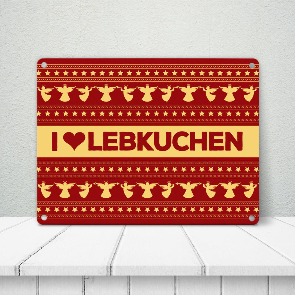 I love Lebkuchen Metallschild mit Weihnachtsmuster Motiv - Weihnachten herz Advent Engel Punkte Sterne