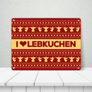I love Lebkuchen Metallschild mit Weihnachtsmuster Motiv - Weihnachten herz Advent Engel Punkte Sterne