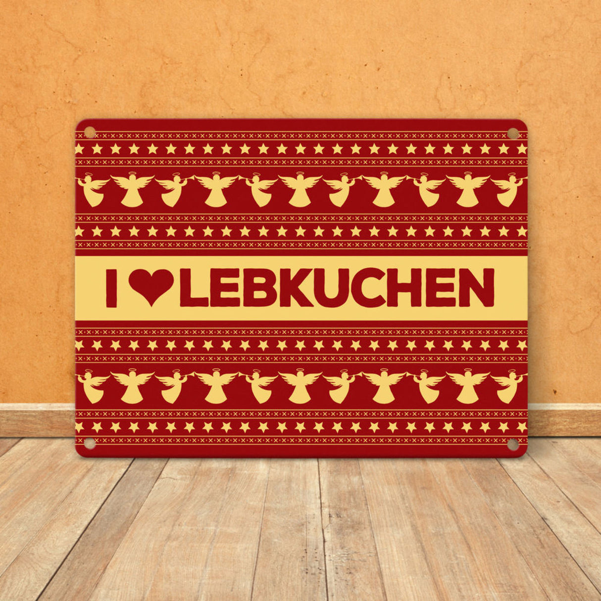 I love Lebkuchen Metallschild mit Weihnachtsmuster Motiv - Weihnachten herz Advent Engel Punkte Sterne