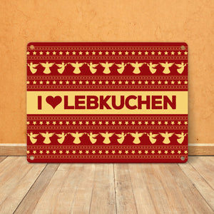 I love Lebkuchen Metallschild mit Weihnachtsmuster Motiv - Weihnachten herz Advent Engel Punkte Sterne