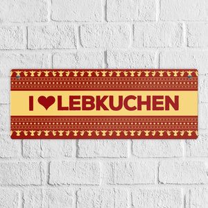 I love Lebkuchen Metallschild mit Weihnachtsmuster Motiv - Weihnachten Herz Engel Punkte Sterne
