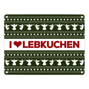 I love Lebkuchen Metallschild mit Weihnachtsmuster Motiv - Weihnachten herz Advent Engel Punkte Sterne