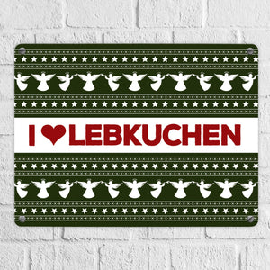 I love Lebkuchen Metallschild mit Weihnachtsmuster Motiv - Weihnachten herz Advent Engel Punkte Sterne