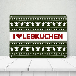I love Lebkuchen Metallschild mit Weihnachtsmuster Motiv - Weihnachten herz Advent Engel Punkte Sterne