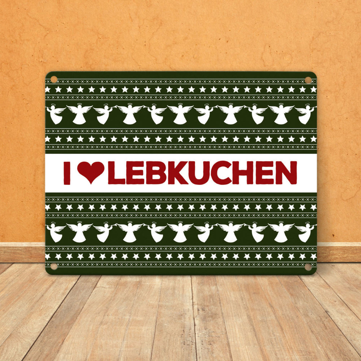 I love Lebkuchen Metallschild mit Weihnachtsmuster Motiv - Weihnachten herz Advent Engel Punkte Sterne