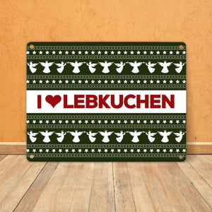 I love Lebkuchen Metallschild mit Weihnachtsmuster Motiv - Weihnachten herz Advent Engel Punkte Sterne