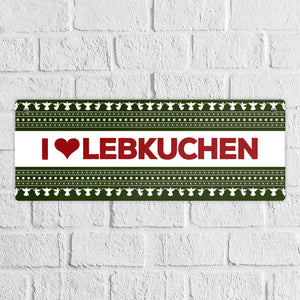 I love Lebkuchen Metallschild mit Weihnachtsmuster Motiv - Weihnachten Herz Engel Punkte Sterne