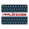 I love Plätzchen Metallschild mit Weihnachtsmuster Motiv - Weihnachten Herz Sterne Schnee Punkte Muster