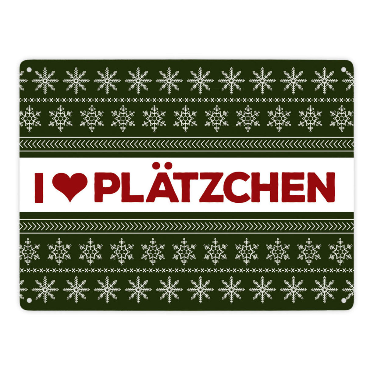 I love Plätzchen Metallschild mit Weihnachtsmuster Motiv - Weihnachten Herz Sterne Schnee Punkte Muster