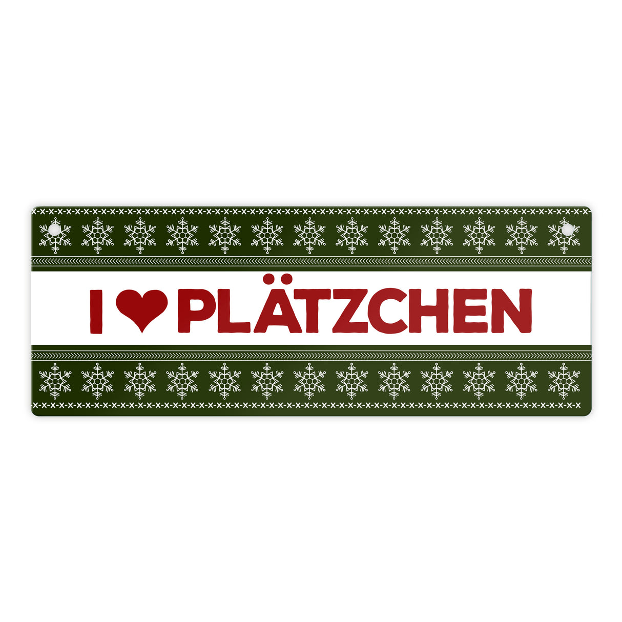 I love Plätzchen Metallschild mit Weihnachtsmuster Motiv - Weihnachten Herz Schnee Sterne Punkte Muster