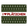 I love Plätzchen Metallschild mit Weihnachtsmuster Motiv - Weihnachten Herz Sterne Schnee Punkte Muster