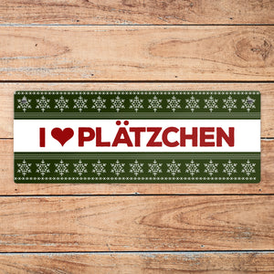I love Plätzchen Metallschild mit Weihnachtsmuster Motiv - Weihnachten Herz Schnee Sterne Punkte Muster