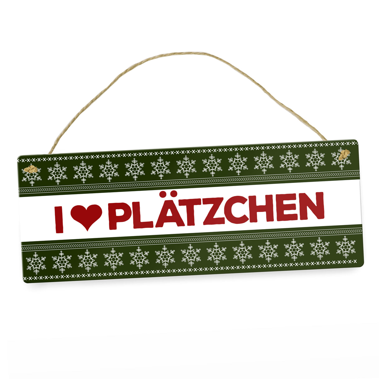 I love Plätzchen Metallschild mit Weihnachtsmuster Motiv - Weihnachten Herz Schnee Sterne Punkte Muster