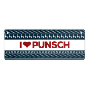 I love Punsch Metallschild mit Weihnachtsmuster Motiv Weihnachten Herz