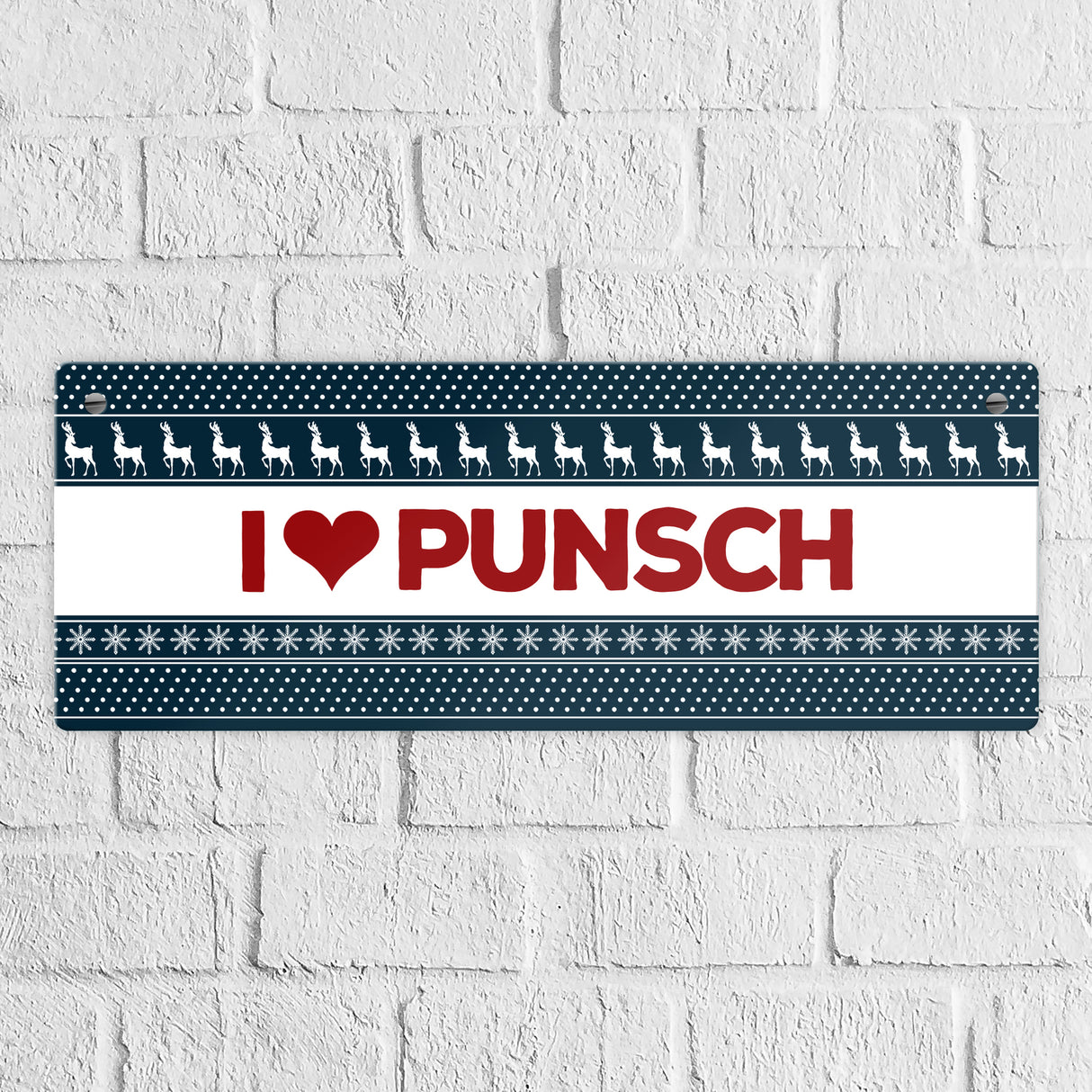 I love Punsch Metallschild mit Weihnachtsmuster Motiv Weihnachten Herz