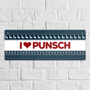 I love Punsch Metallschild mit Weihnachtsmuster Motiv Weihnachten Herz
