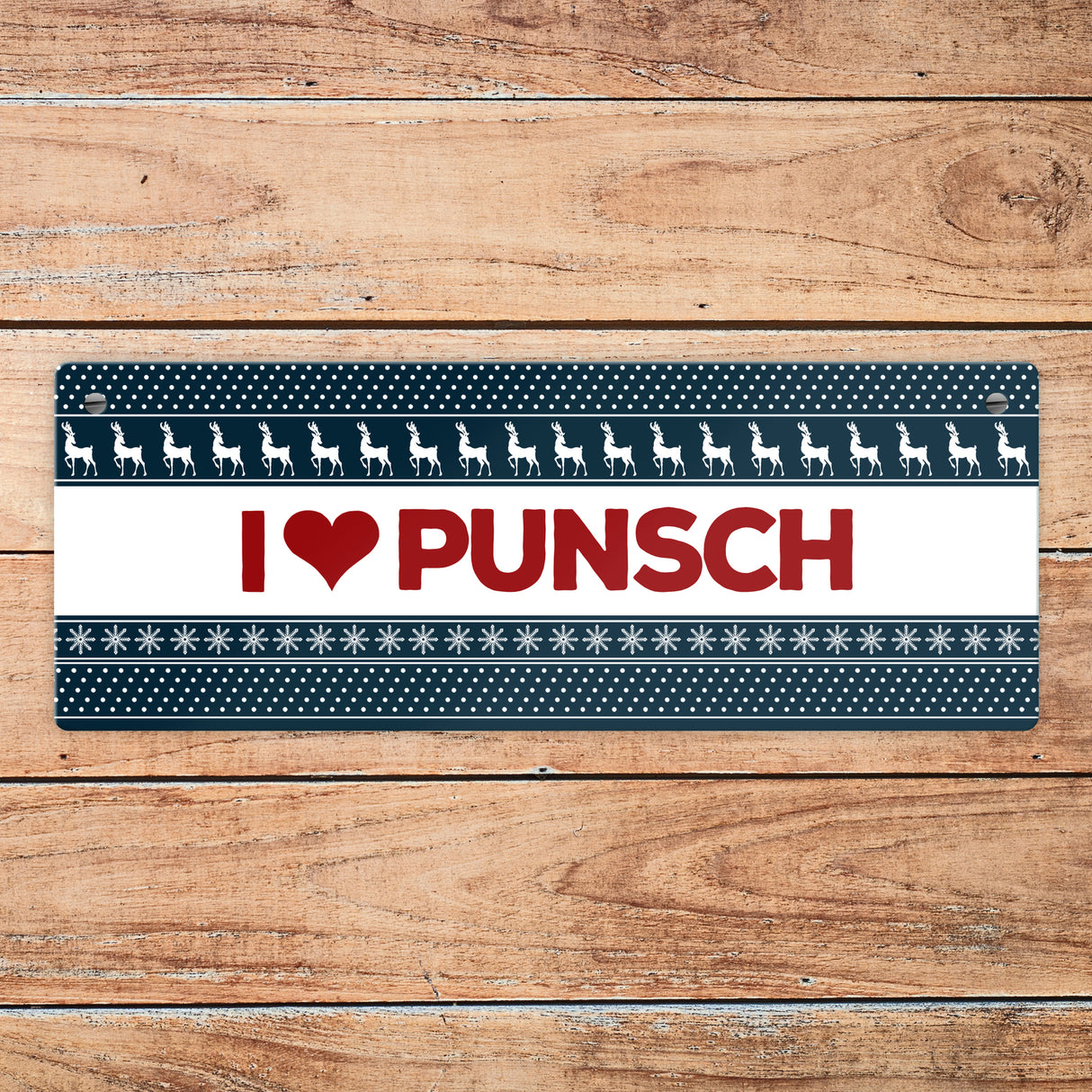 I love Punsch Metallschild mit Weihnachtsmuster Motiv Weihnachten Herz
