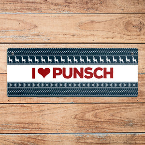 I love Punsch Metallschild mit Weihnachtsmuster Motiv Weihnachten Herz