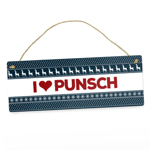 I love Punsch Metallschild mit Weihnachtsmuster Motiv Weihnachten Herz