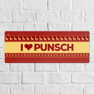 I love Punsch Metallschild mit Weihnachtsmuster Motiv Weihnachten Herz