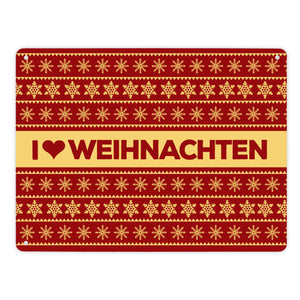 I love Weihnachten Metallschild mit Weihnachtsmuster Motiv - Weihnachten Herz Liebe Stern Schnee