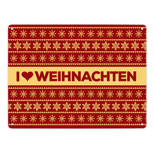 I love Weihnachten Metallschild mit Weihnachtsmuster Motiv - Weihnachten Herz Liebe Stern Schnee