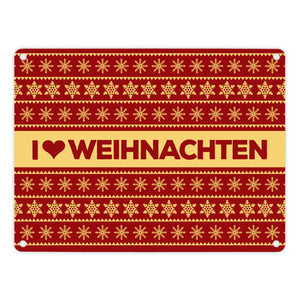 I love Weihnachten Metallschild mit Weihnachtsmuster Motiv - Weihnachten Herz Liebe Stern Schnee