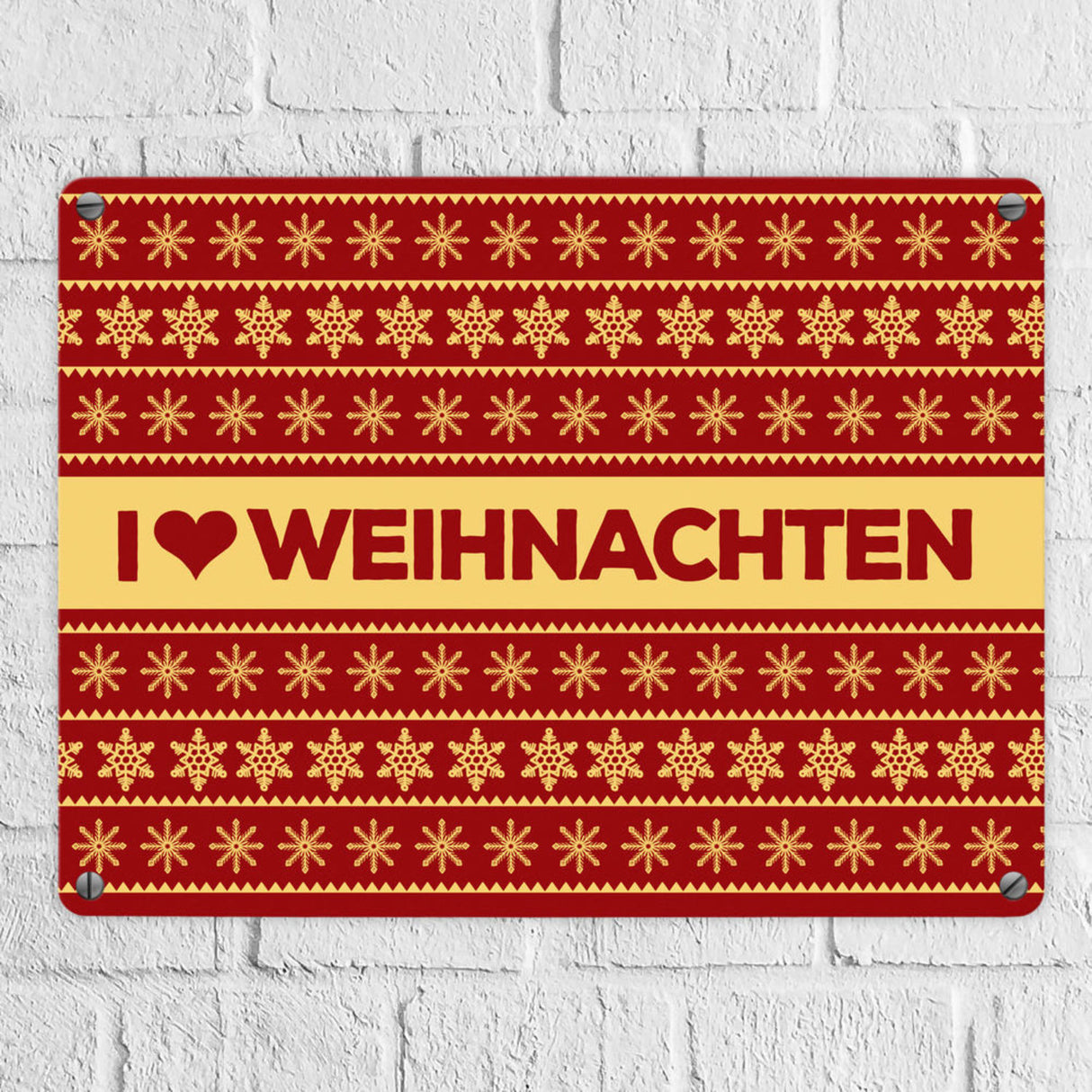 I love Weihnachten Metallschild mit Weihnachtsmuster Motiv - Weihnachten Herz Liebe Stern Schnee