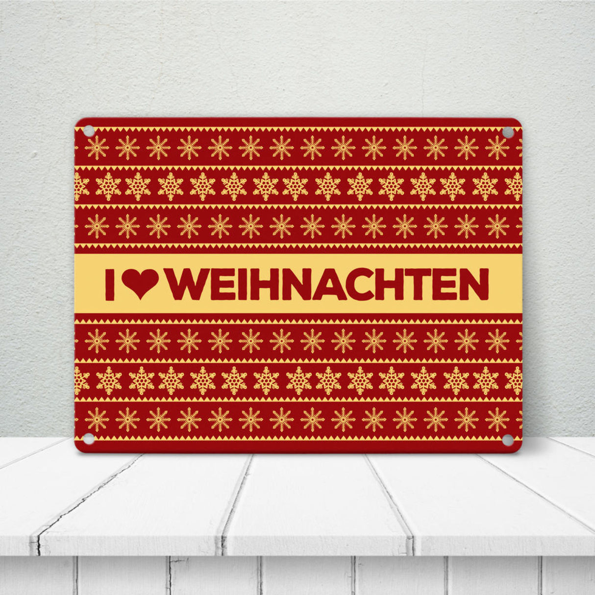 I love Weihnachten Metallschild mit Weihnachtsmuster Motiv - Weihnachten Herz Liebe Stern Schnee
