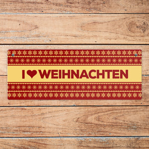 I love Weihnachten Metallschild mit Weihnachtsmuster Motiv - Sterne Advent Stern Herz