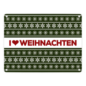 I love Weihnachten Metallschild mit Weihnachtsmuster Motiv - Weihnachten Herz Liebe Stern Schnee