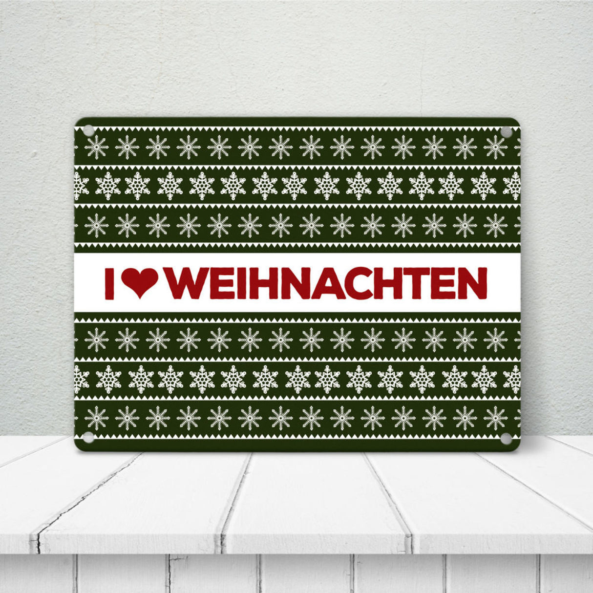 I love Weihnachten Metallschild mit Weihnachtsmuster Motiv - Weihnachten Herz Liebe Stern Schnee