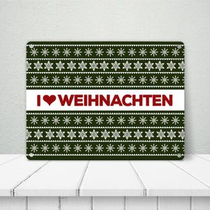 I love Weihnachten Metallschild mit Weihnachtsmuster Motiv - Weihnachten Herz Liebe Stern Schnee