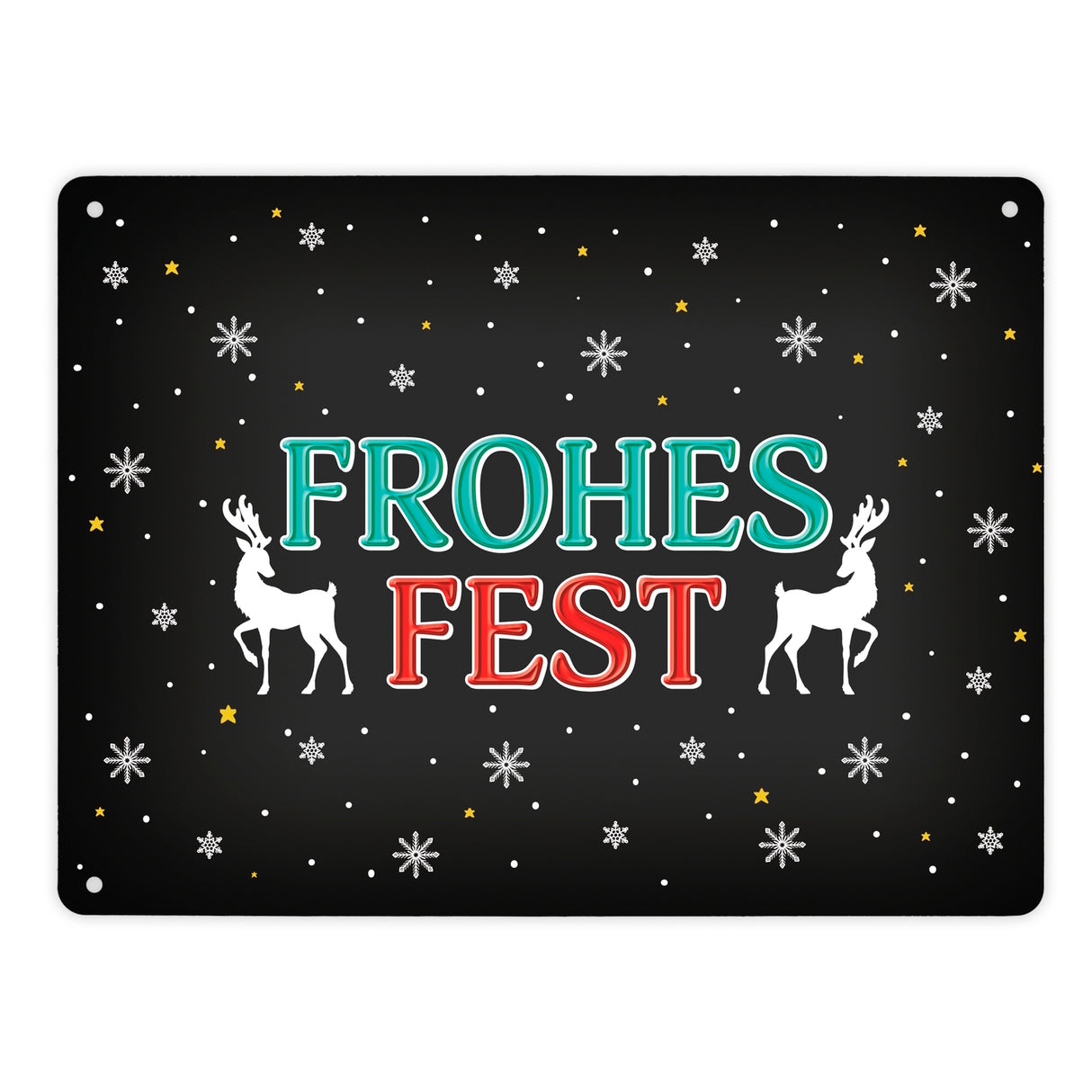 Frohes Fest Metallschild mit Rentier und Sterne Motiv
