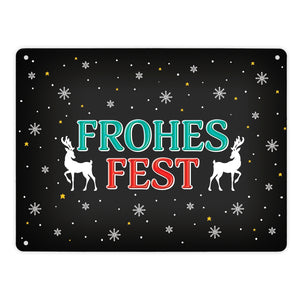 Frohes Fest Metallschild mit Rentier und Sterne Motiv