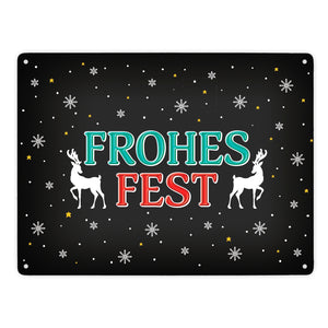 Frohes Fest Metallschild mit Rentier und Sterne Motiv