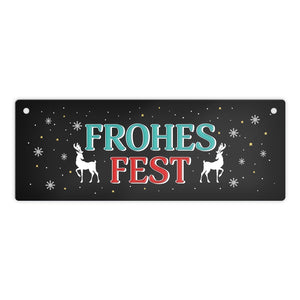 Frohes Fest Metallschild mit Rentier und Sterne Motiv