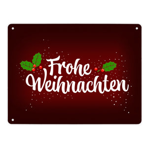 Frohe Weihnachten Metallschild mit Beeren und Blätter Motiv